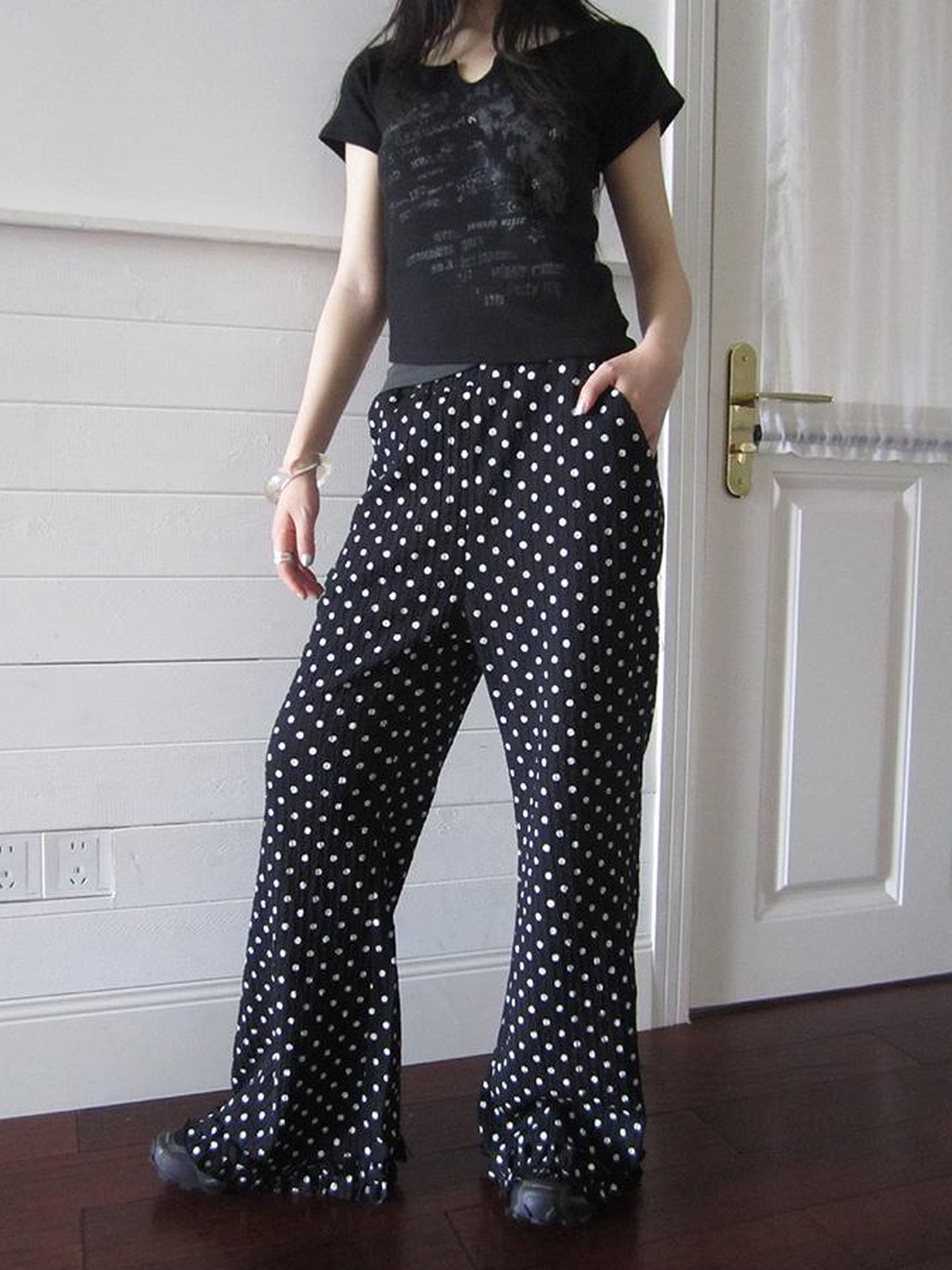 ang project Retro Polka Dot High Waisted Flared Pants