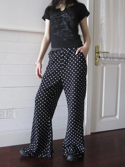 Retro Polka Dot High Waisted Flared Pants