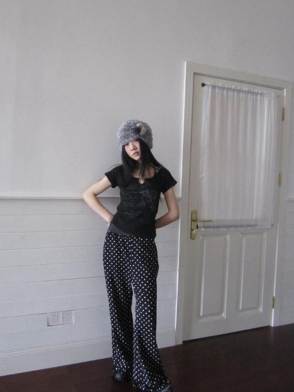 ang project Retro Polka Dot High Waisted Flared Pants
