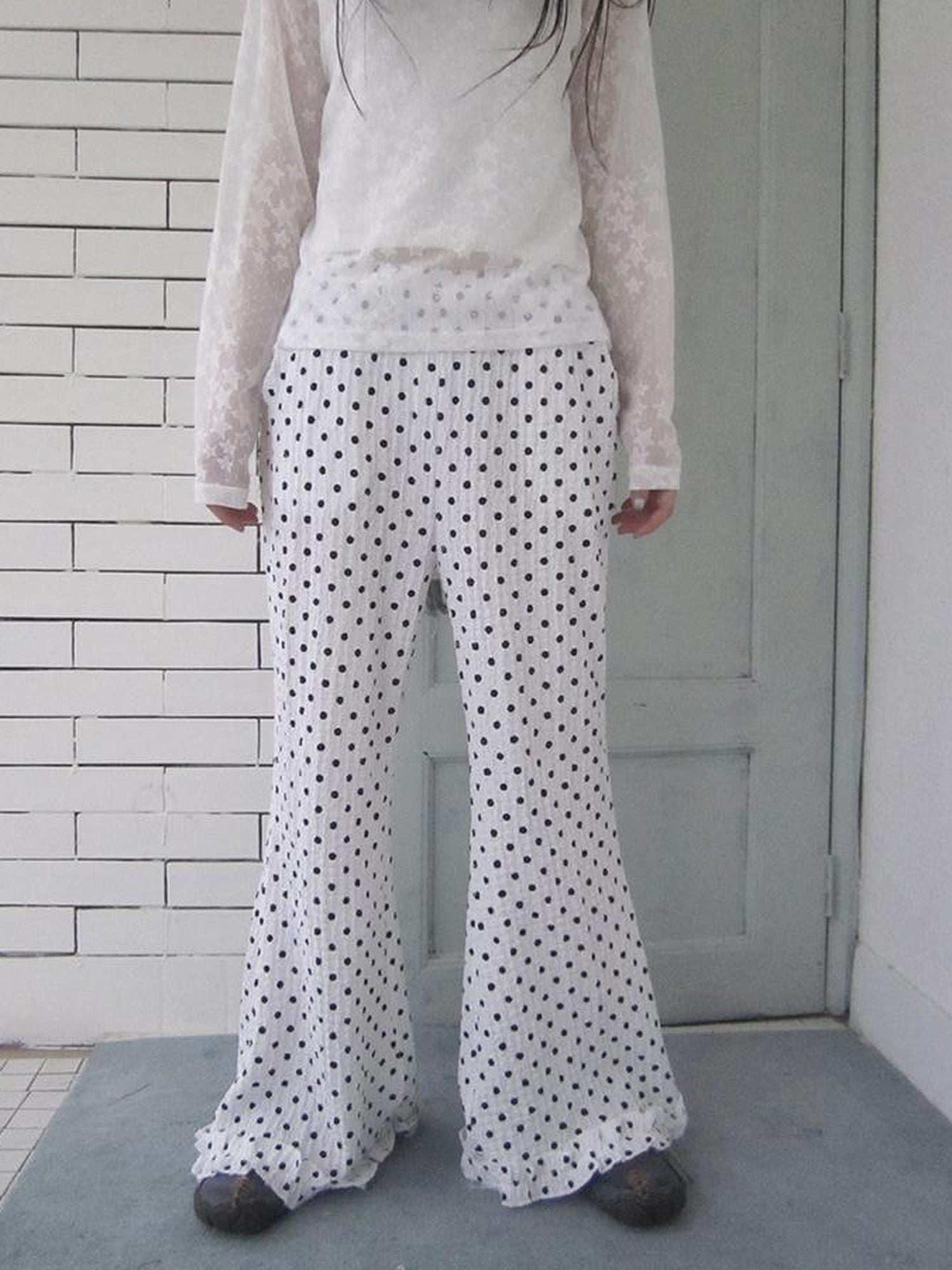 ang project Retro Polka Dot High Waisted Flared Pants