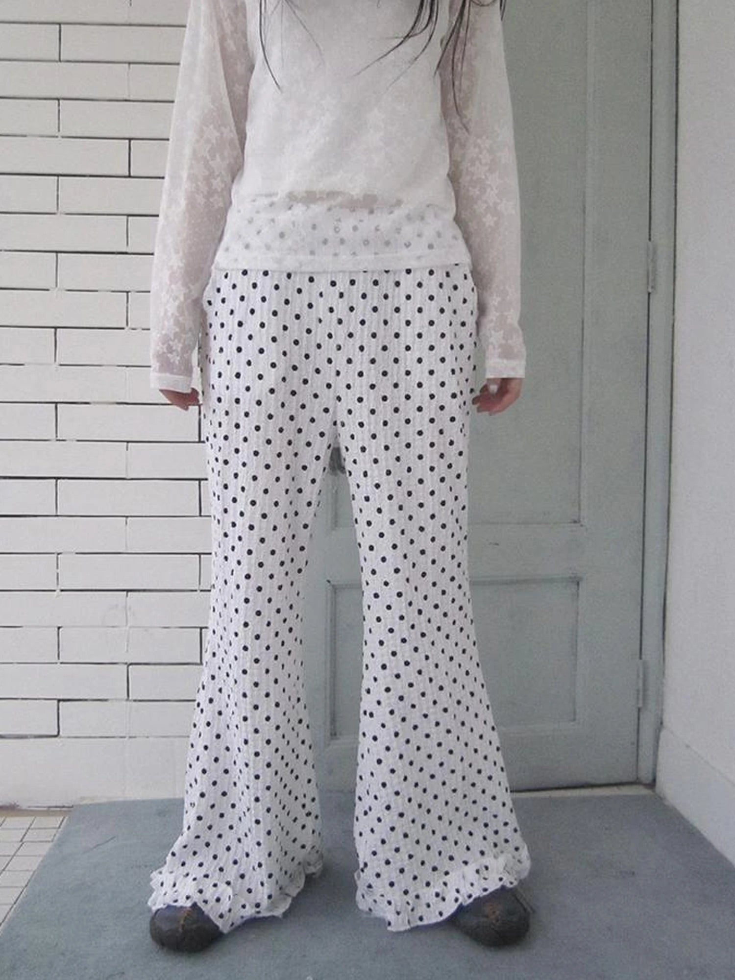 Retro Polka Dot High Waisted Flared Pants