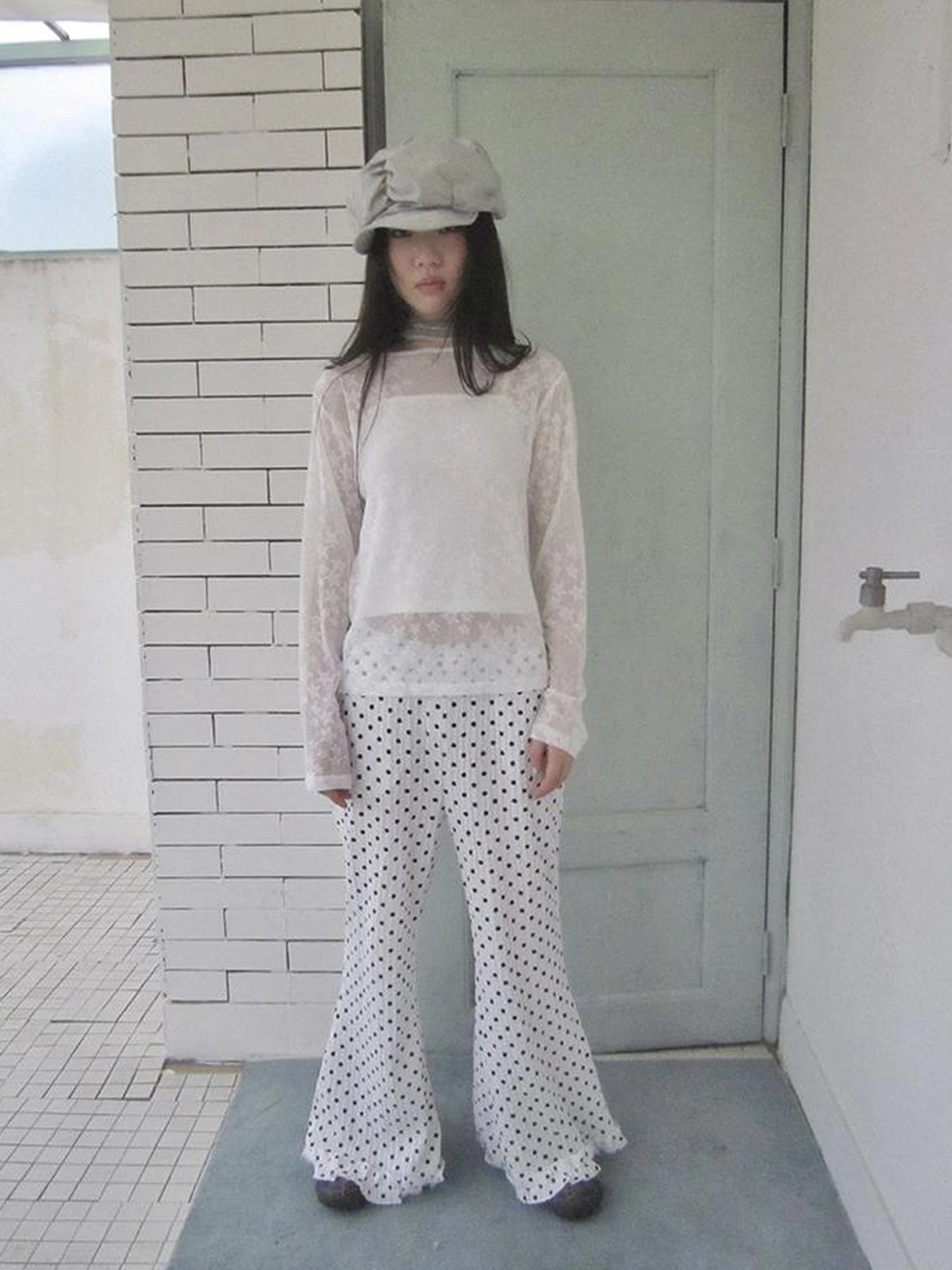 Retro Polka Dot High Waisted Flared Pants