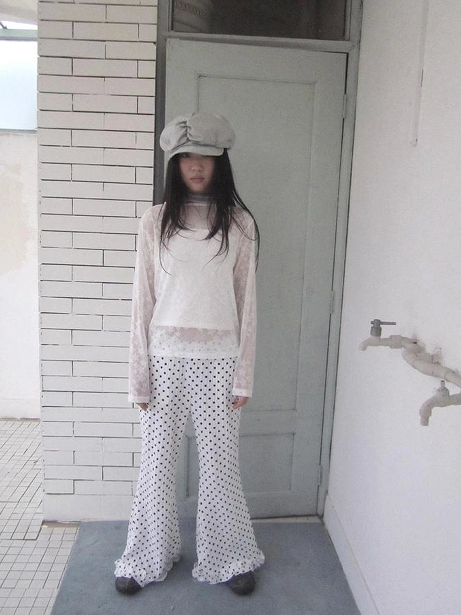 Retro Polka Dot High Waisted Flared Pants