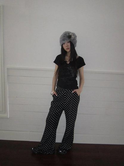 Retro Polka Dot High Waisted Flared Pants