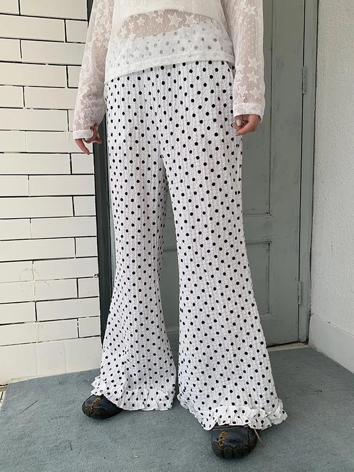 Retro Polka Dot High Waisted Flared Pants