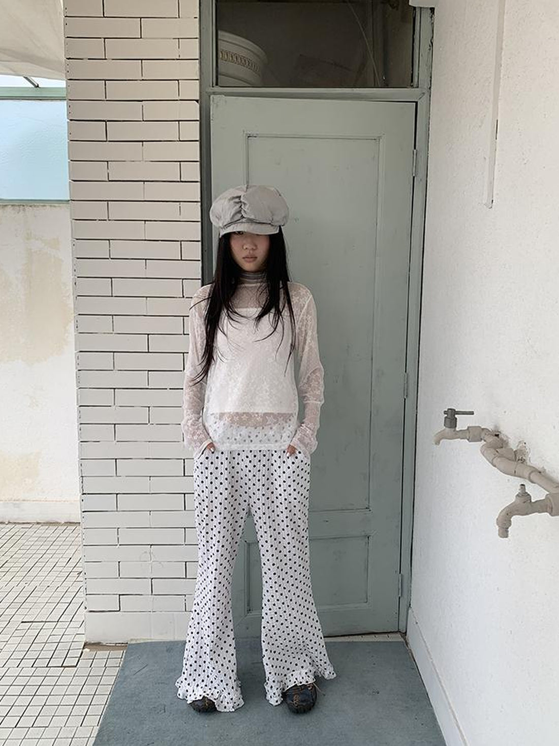 ang project Retro Polka Dot High Waisted Flared Pants