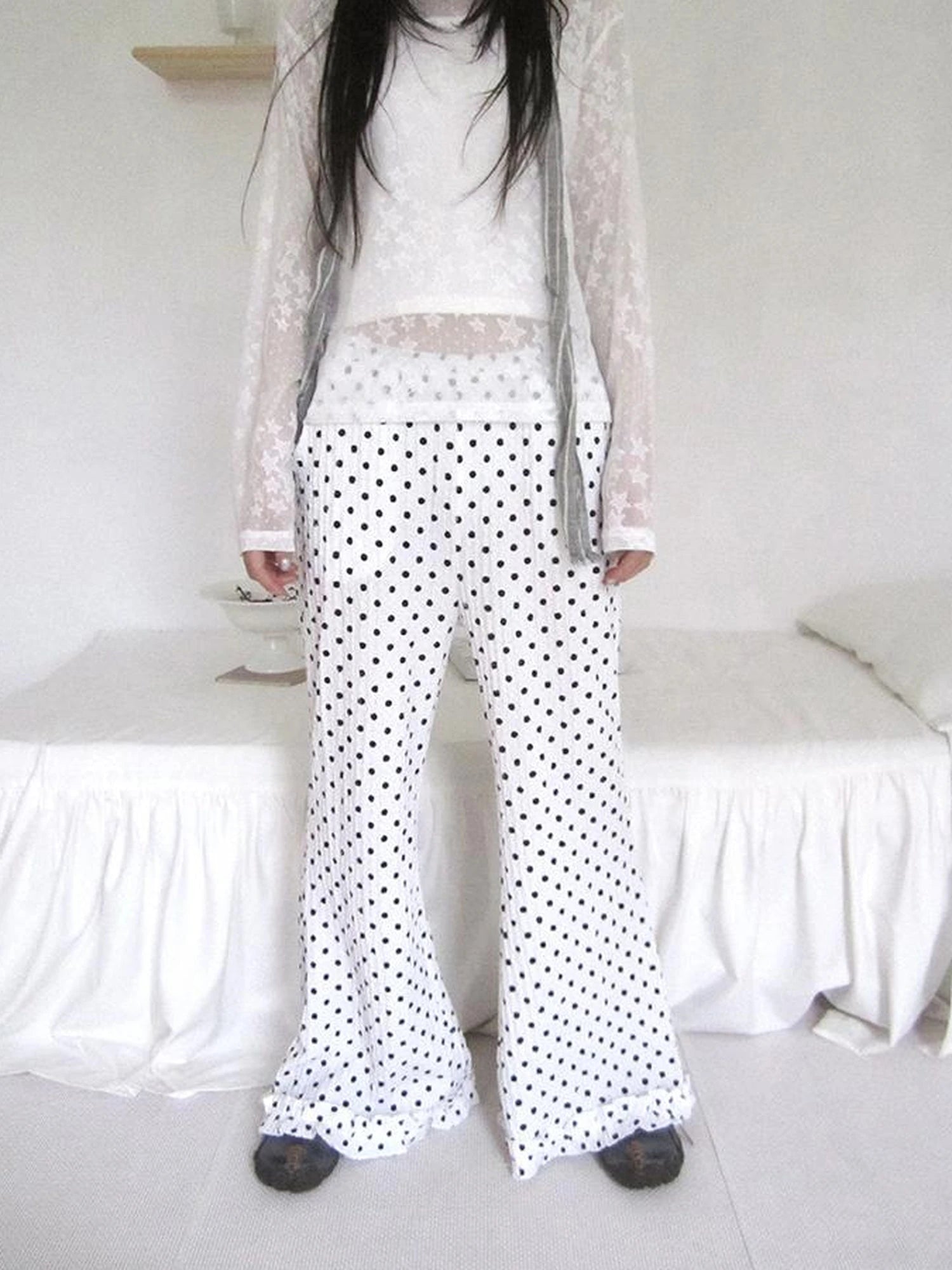 Retro Polka Dot High Waisted Flared Pants