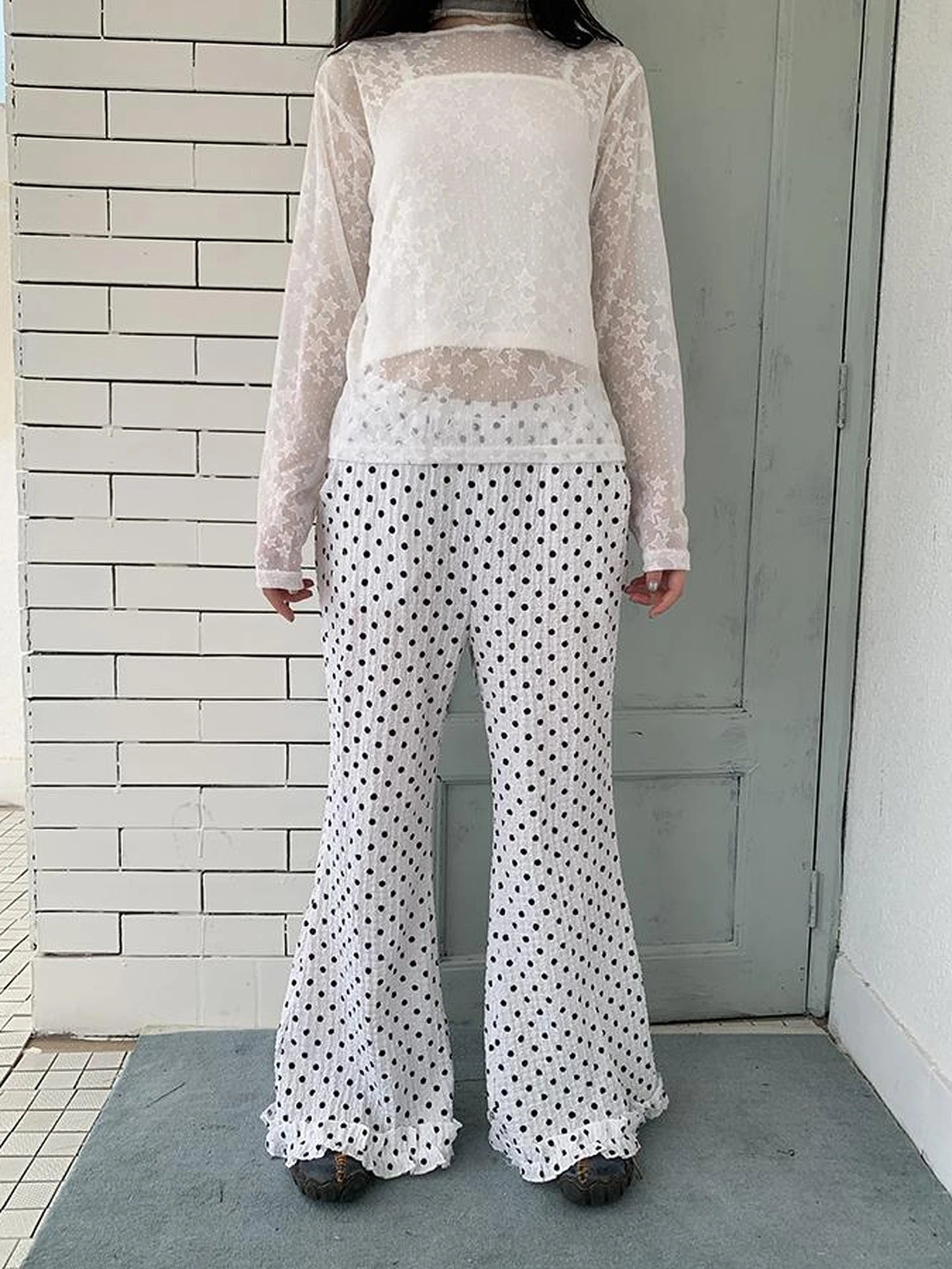 Retro Polka Dot High Waisted Flared Pants