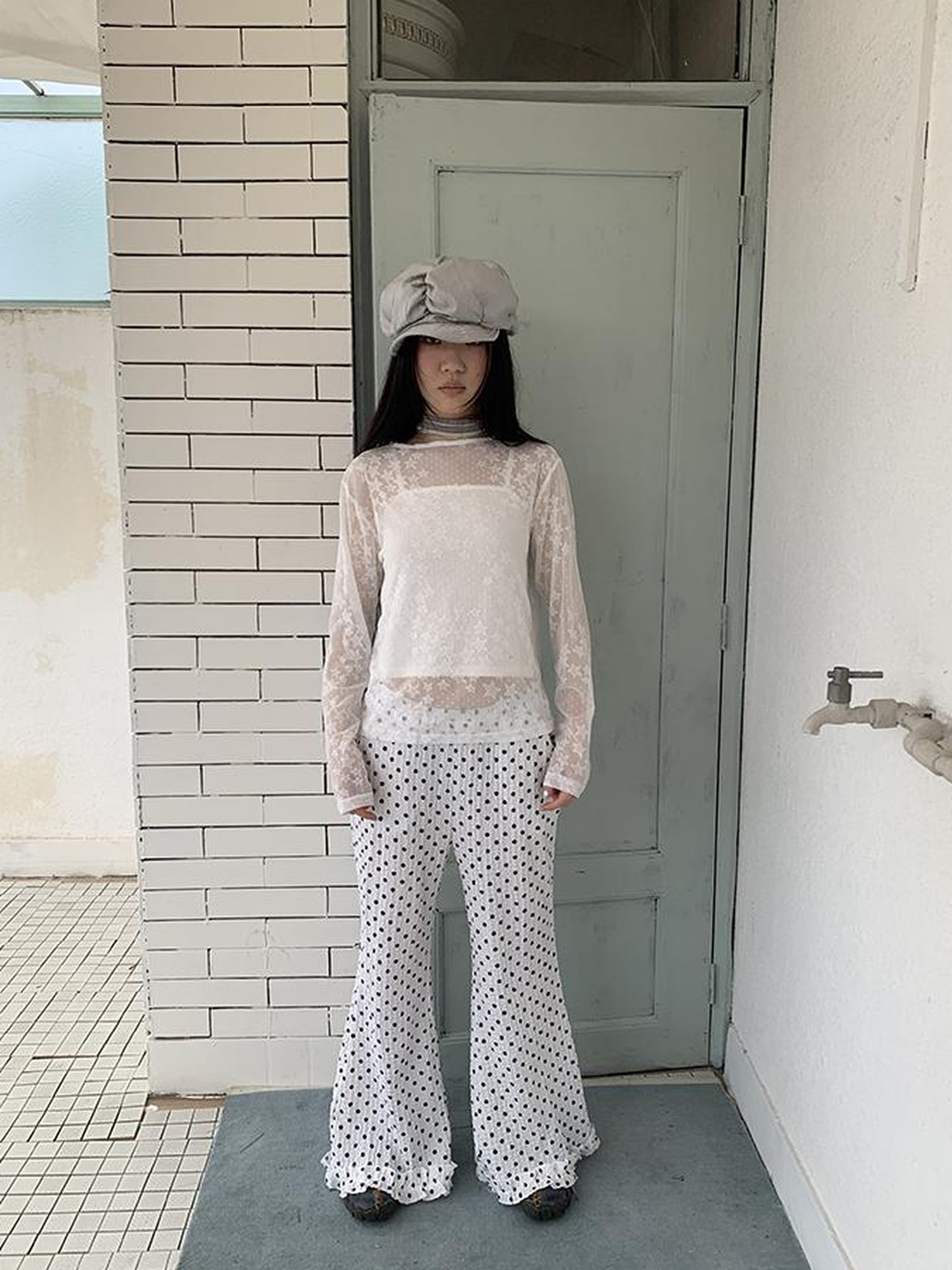 ang project Retro Polka Dot High Waisted Flared Pants