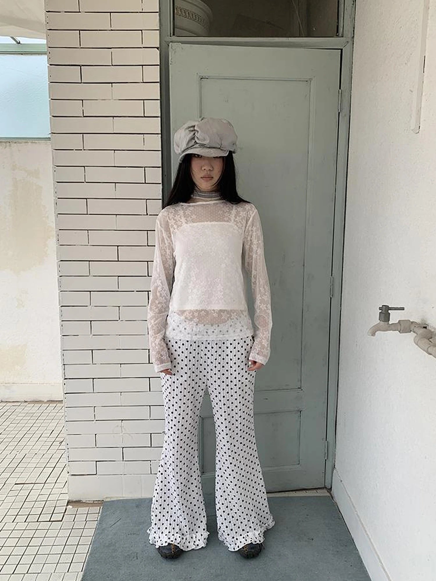 Retro Polka Dot High Waisted Flared Pants