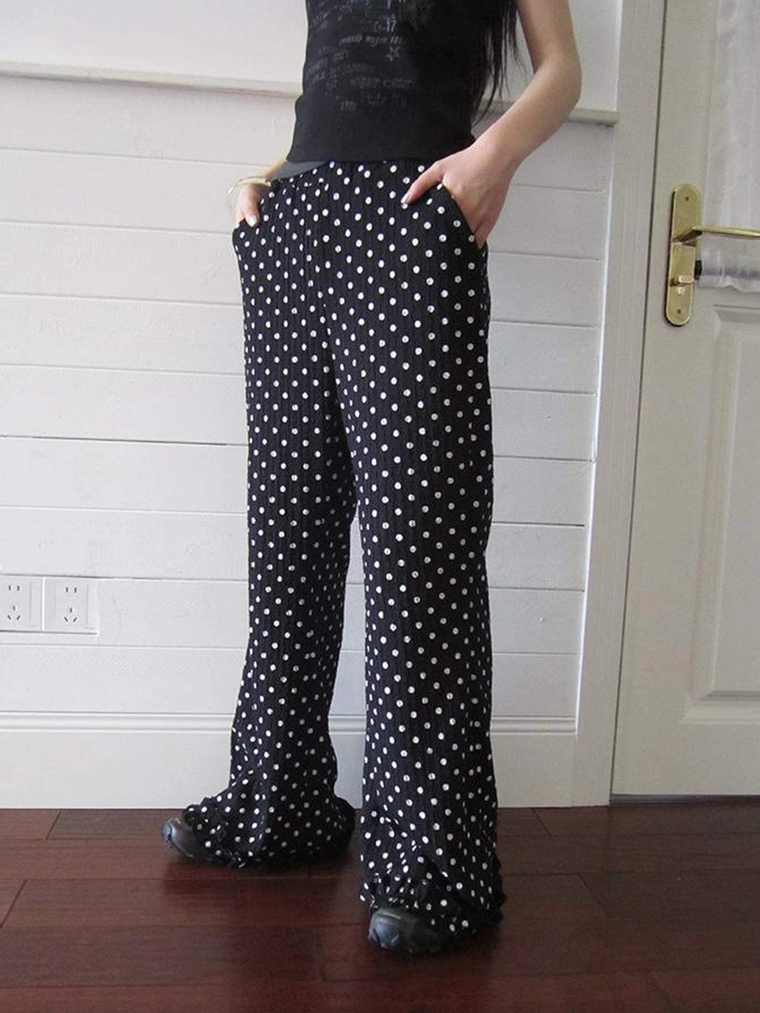 Retro Polka Dot High Waisted Flared Pants
