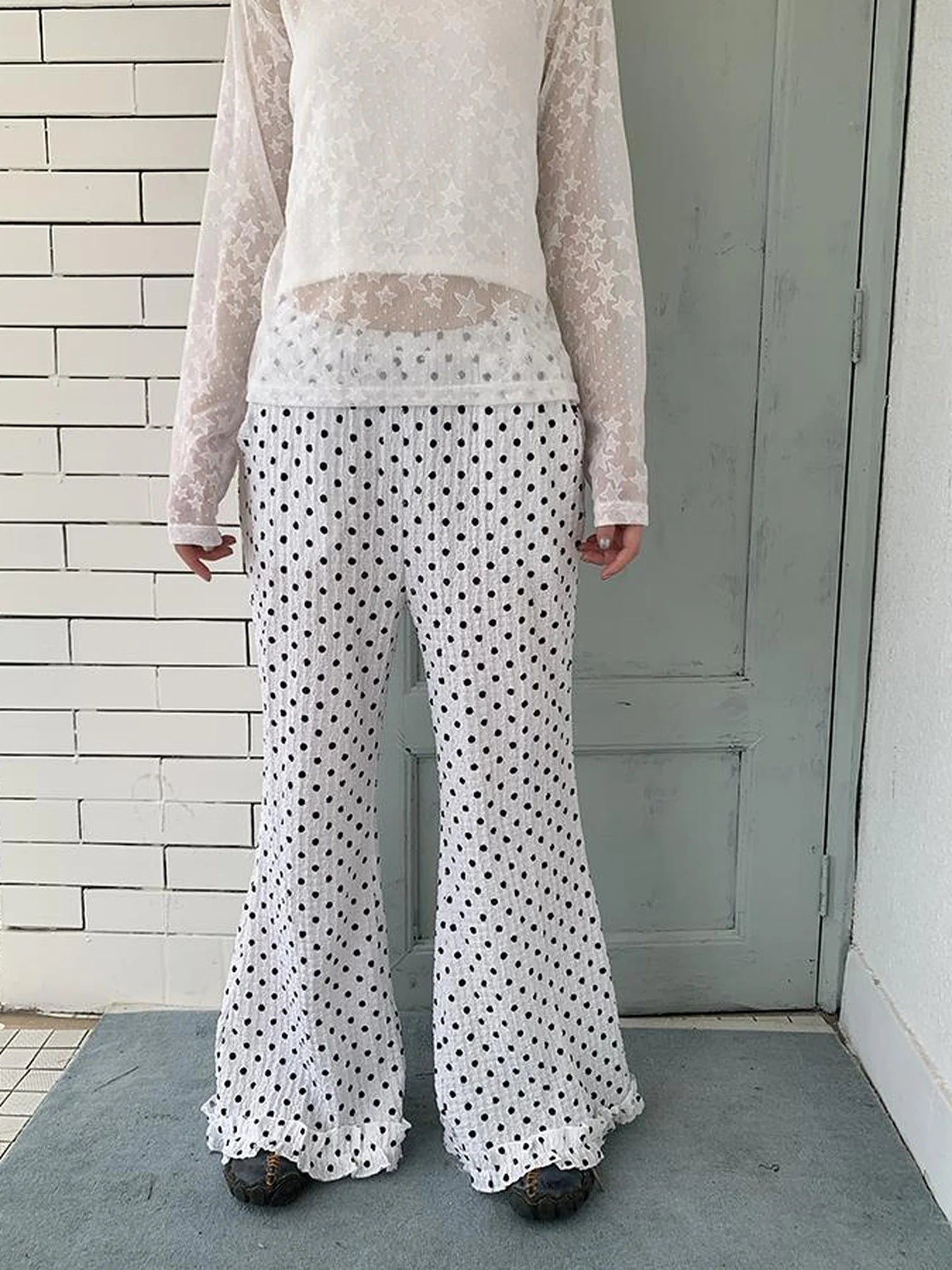 Retro Polka Dot High Waisted Flared Pants
