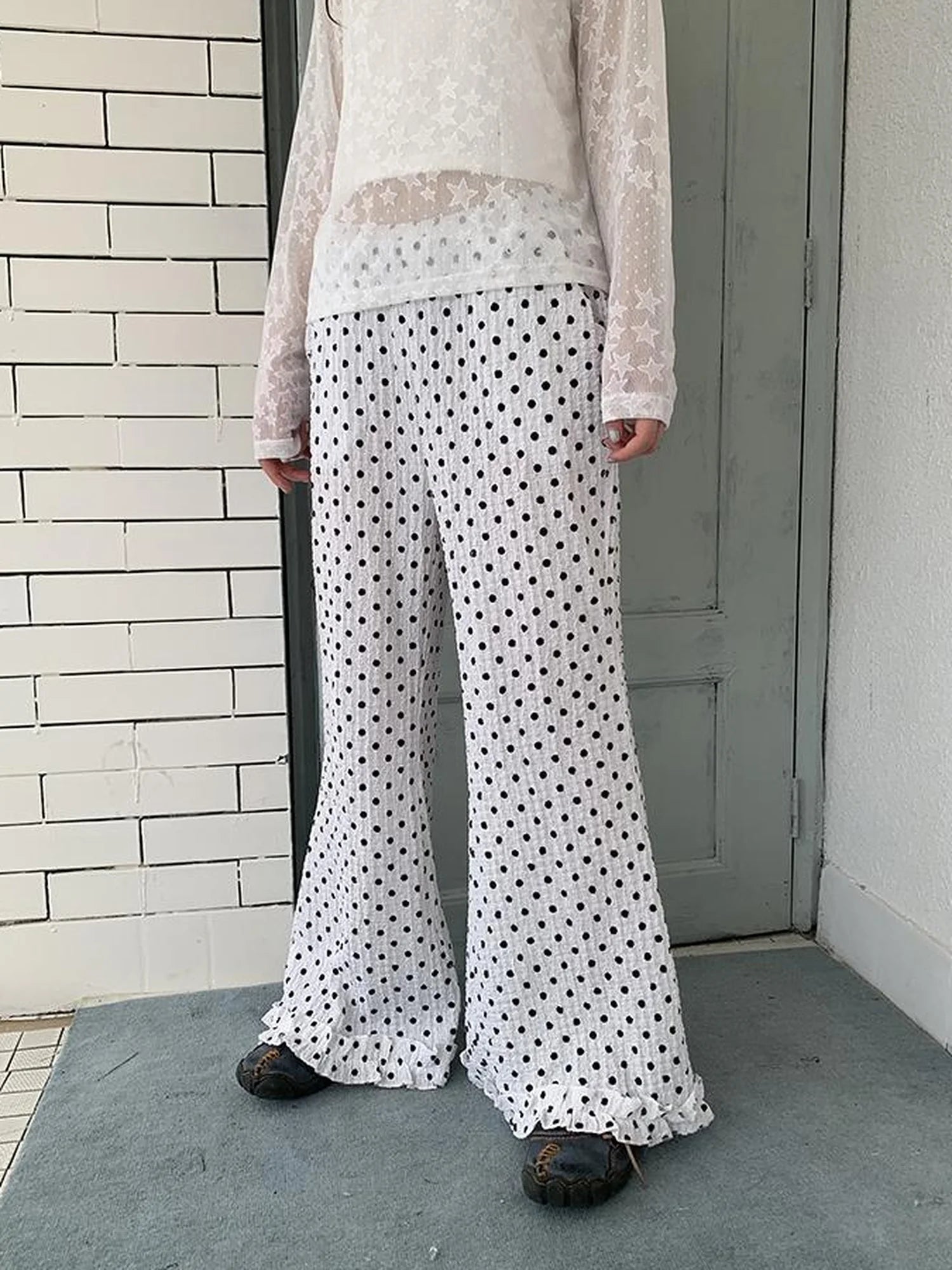 Retro Polka Dot High Waisted Flared Pants