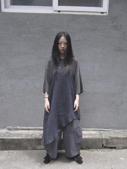 ang project Retro Polka Dot Print Asymmetrical Layered Slip Dress V-neck Long-Sleeve