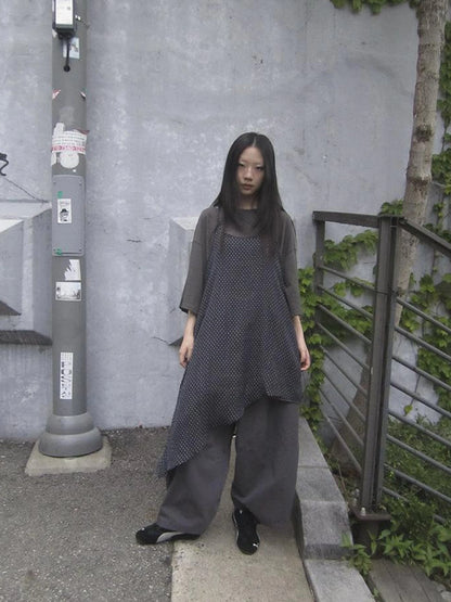 Retro Polka Dot Print Asymmetrical Layered Slip Dress V-neck Long-Sleeve