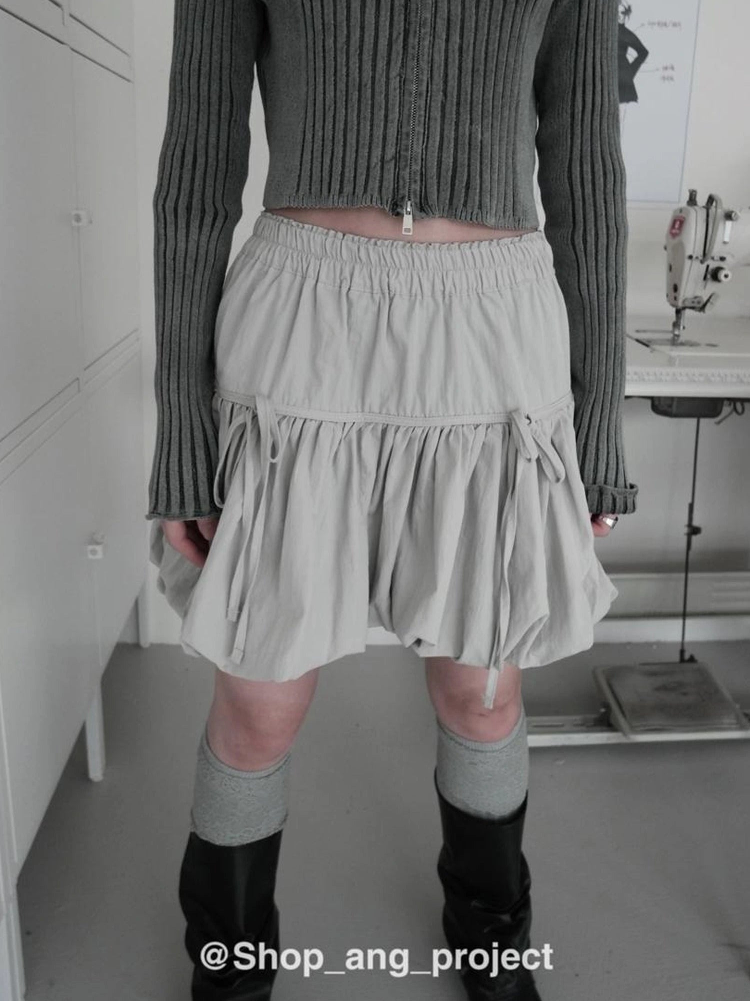 Retro Ribbon Trimmed Black And Gray Striped Knit Camisole Top