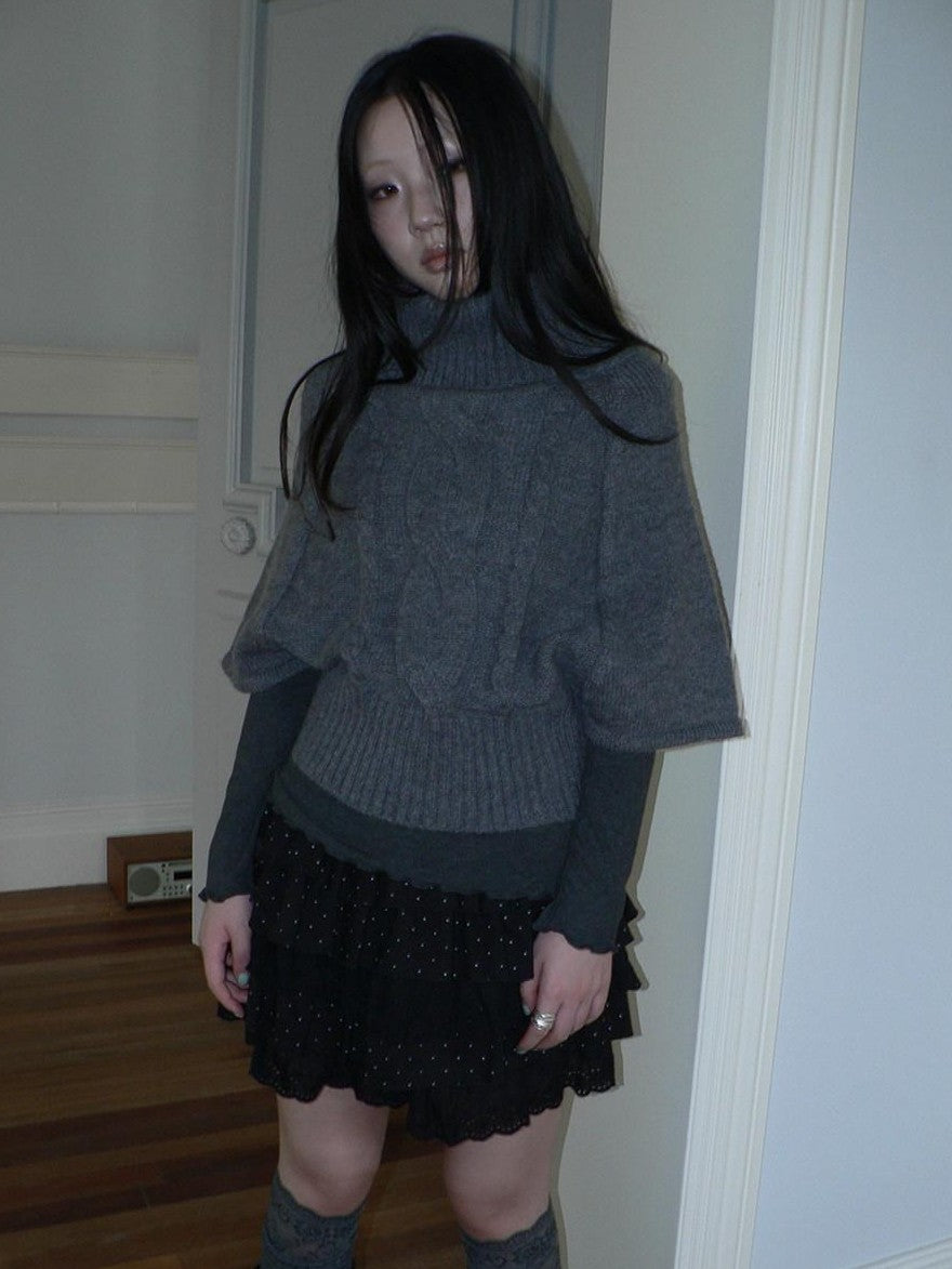 ang project Retro Slouchy Cable Knit High Neck Slimming Waist Cinch Women&
