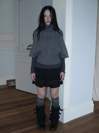 ang project Retro Slouchy Cable Knit High Neck Slimming Waist Cinch Women&