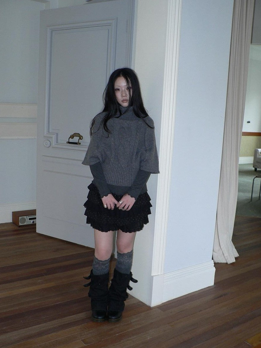 ang project Retro Slouchy Cable Knit High Neck Slimming Waist Cinch Women&