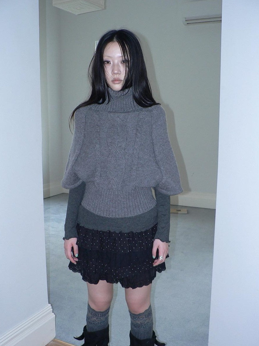 ang project Retro Slouchy Cable Knit High Neck Slimming Waist Cinch Women&