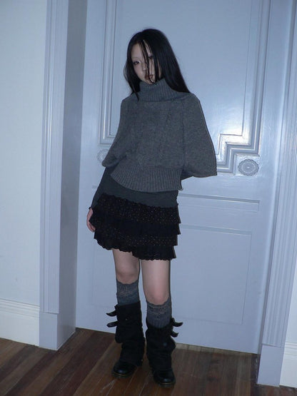 ang project Retro Slouchy Cable Knit High Neck Slimming Waist Cinch Women&