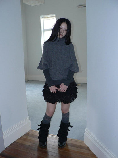 ang project Retro Slouchy Cable Knit High Neck Slimming Waist Cinch Women&