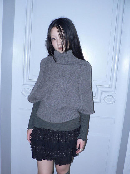 ang project Retro Slouchy Cable Knit High Neck Slimming Waist Cinch Women&