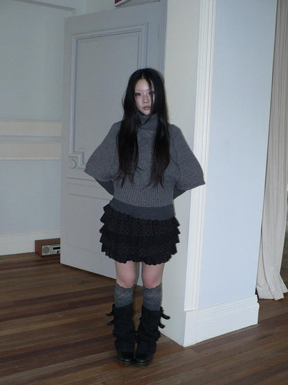 ang project Retro Slouchy Cable Knit High Neck Slimming Waist Cinch Women&
