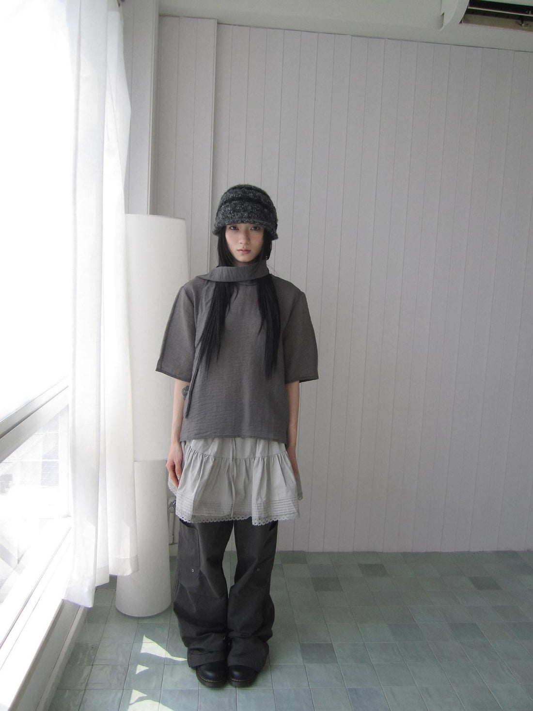 ang project Retro Stand Collar Pullover With Neck Scarf Women&
