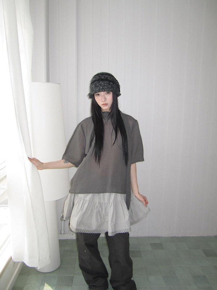 ang project Retro Stand Collar Pullover With Neck Scarf Women&
