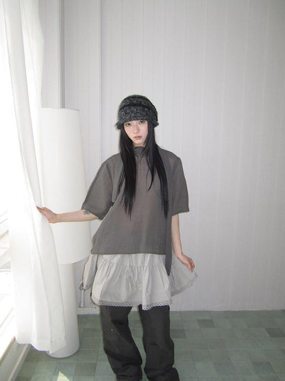 ang project Retro Stand Collar Pullover With Neck Scarf Women&