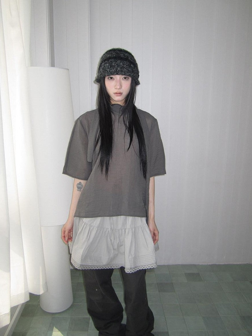 ang project Retro Stand Collar Pullover With Neck Scarf Women&