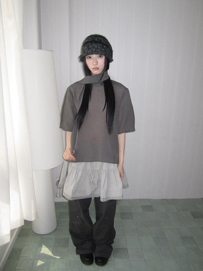 ang project Retro Stand Collar Pullover With Neck Scarf Women&