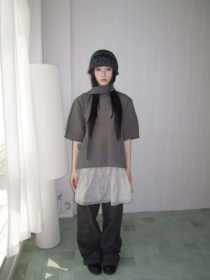 ang project Retro Stand Collar Pullover With Neck Scarf Women&
