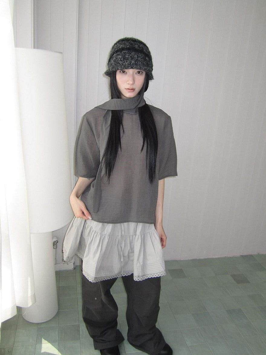 ang project Retro Stand Collar Pullover With Neck Scarf Women&