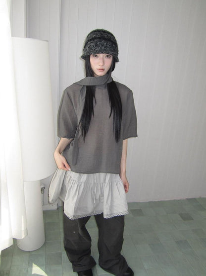 ang project Retro Stand Collar Pullover With Neck Scarf Women&