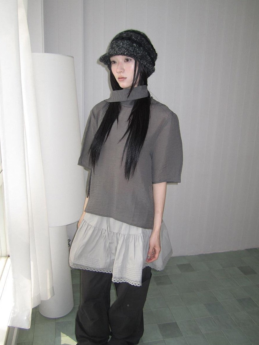 ang project Retro Stand Collar Pullover With Neck Scarf Women&