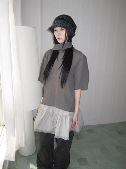 ang project Retro Stand Collar Pullover With Neck Scarf Women&