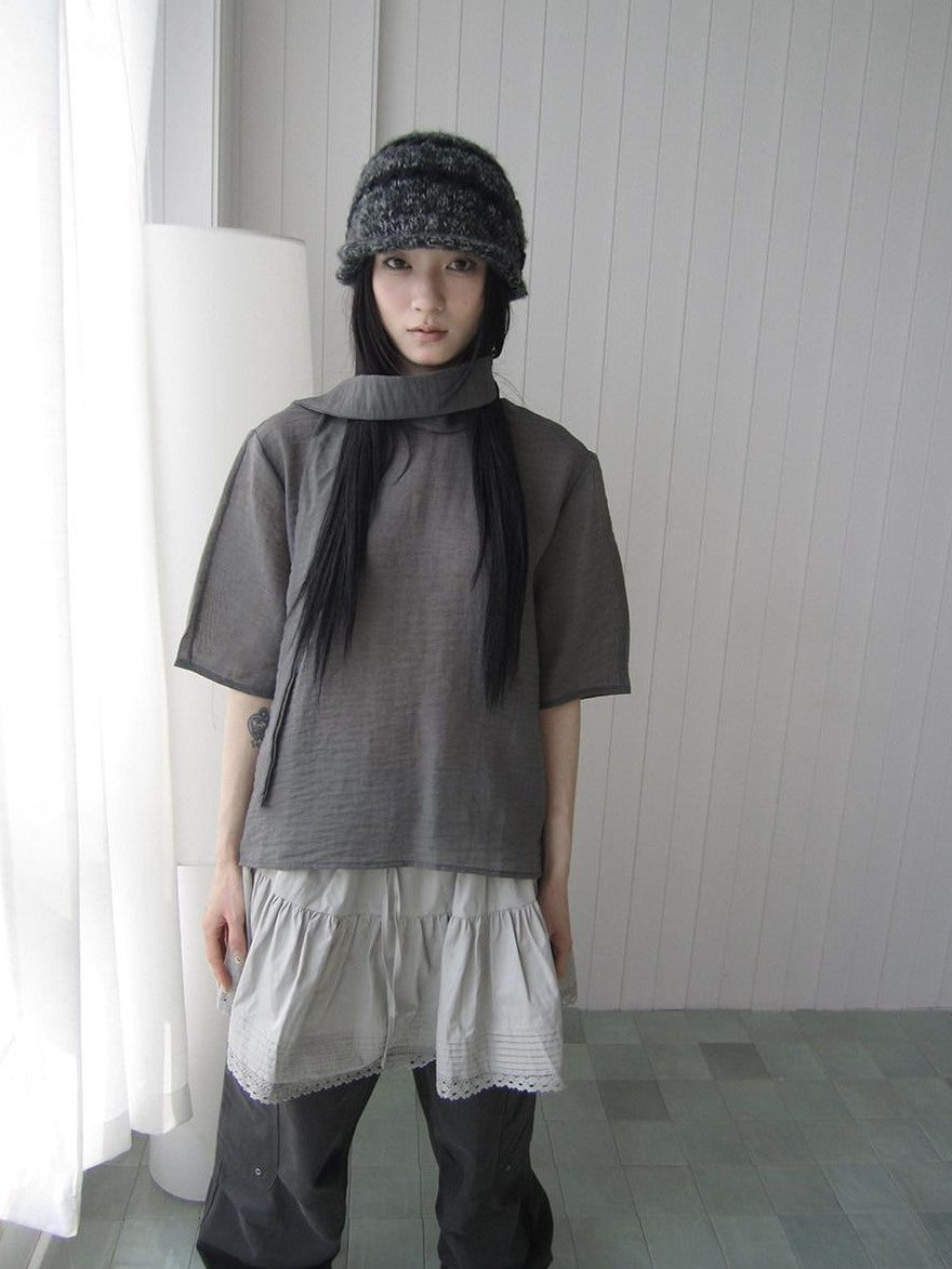 ang project Retro Stand Collar Pullover With Neck Scarf Women&