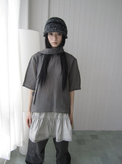 ang project Retro Stand Collar Pullover With Neck Scarf Women&