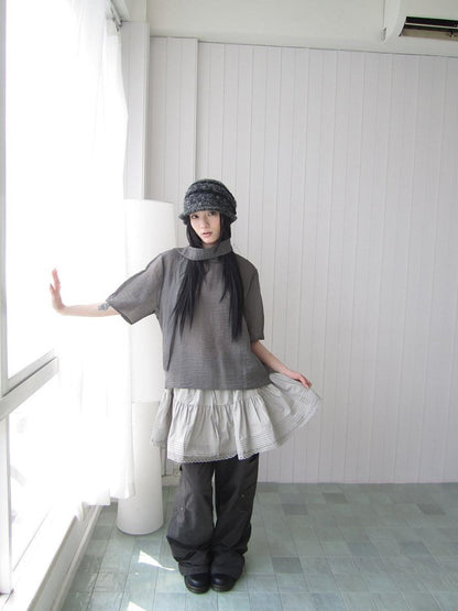 ang project Retro Stand Collar Pullover With Neck Scarf Women&