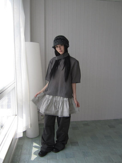 ang project Retro Stand Collar Pullover With Neck Scarf Women&