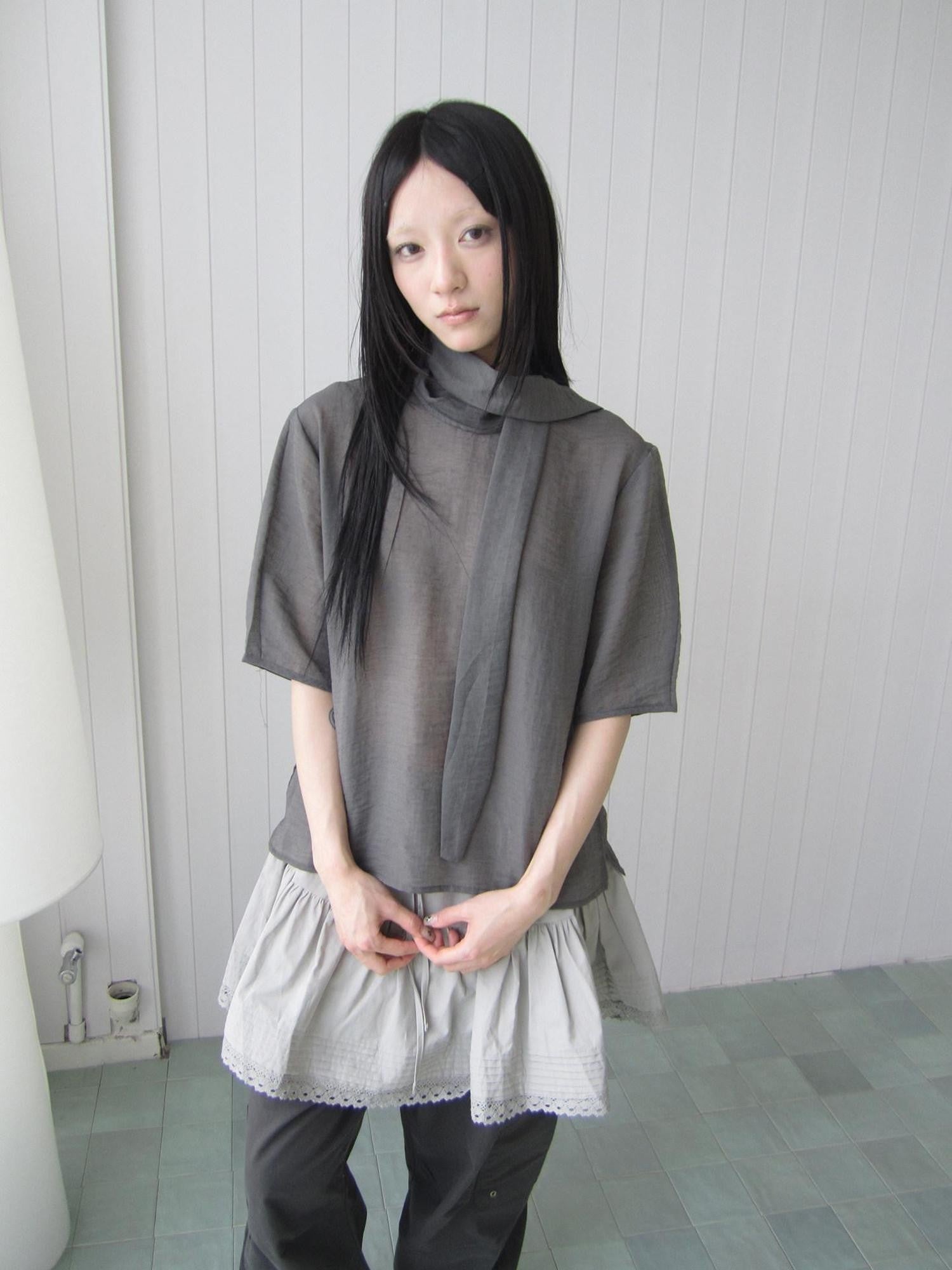 ang project Retro Stand Collar Pullover With Neck Scarf Women&
