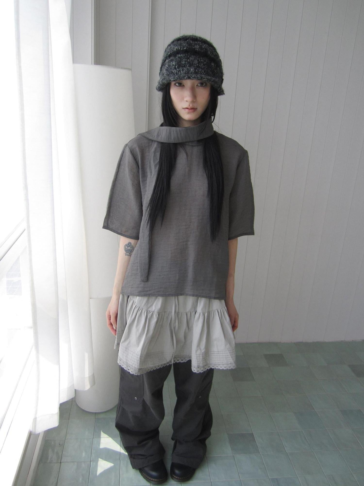 ang project Retro Stand Collar Pullover With Neck Scarf Women&