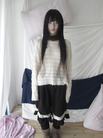 ang project Retro Striped Hollow Out Long Sleeve Women&