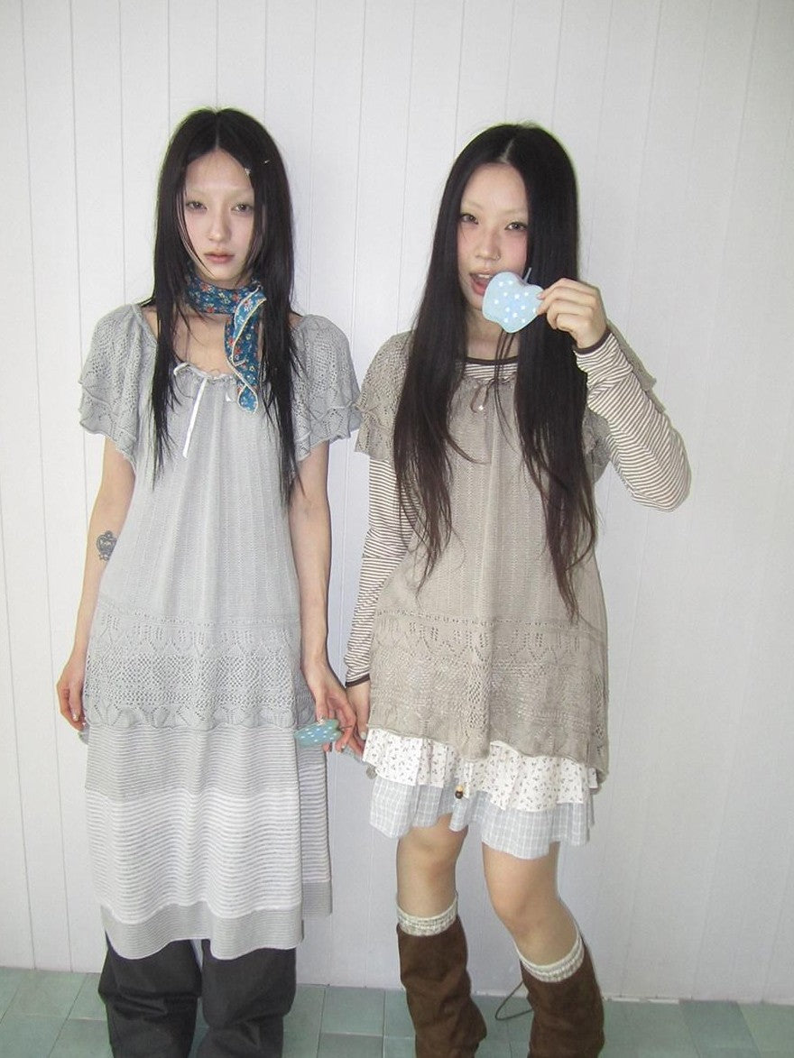 ang project Retro Striped Round Neck Slim Cropped Long Sleeve Women&