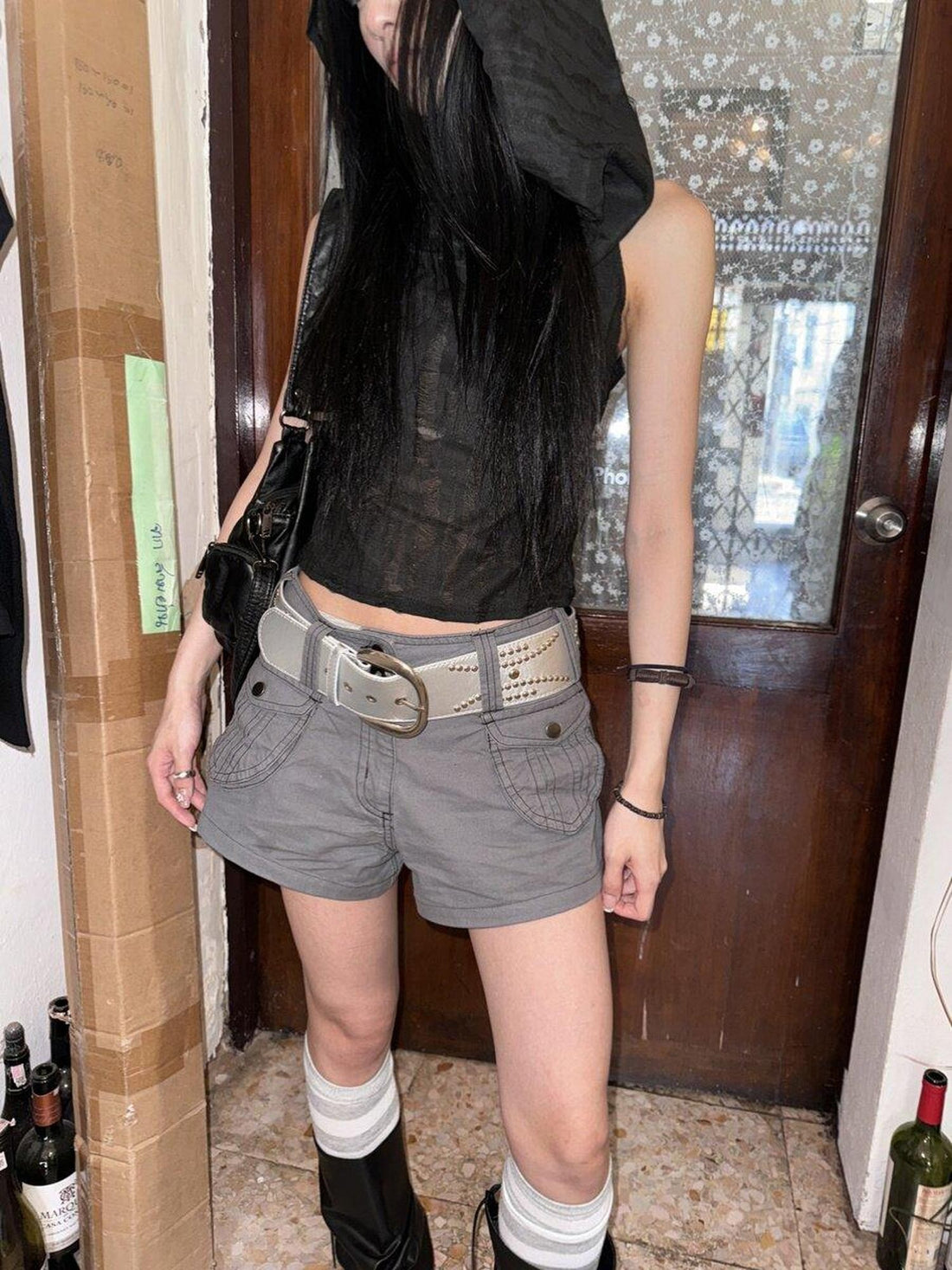 ang project Retro Structured Pocket Exposed Stitch Utility Slimming Women&