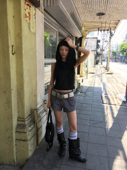 ang project Retro Structured Pocket Exposed Stitch Utility Slimming Women&