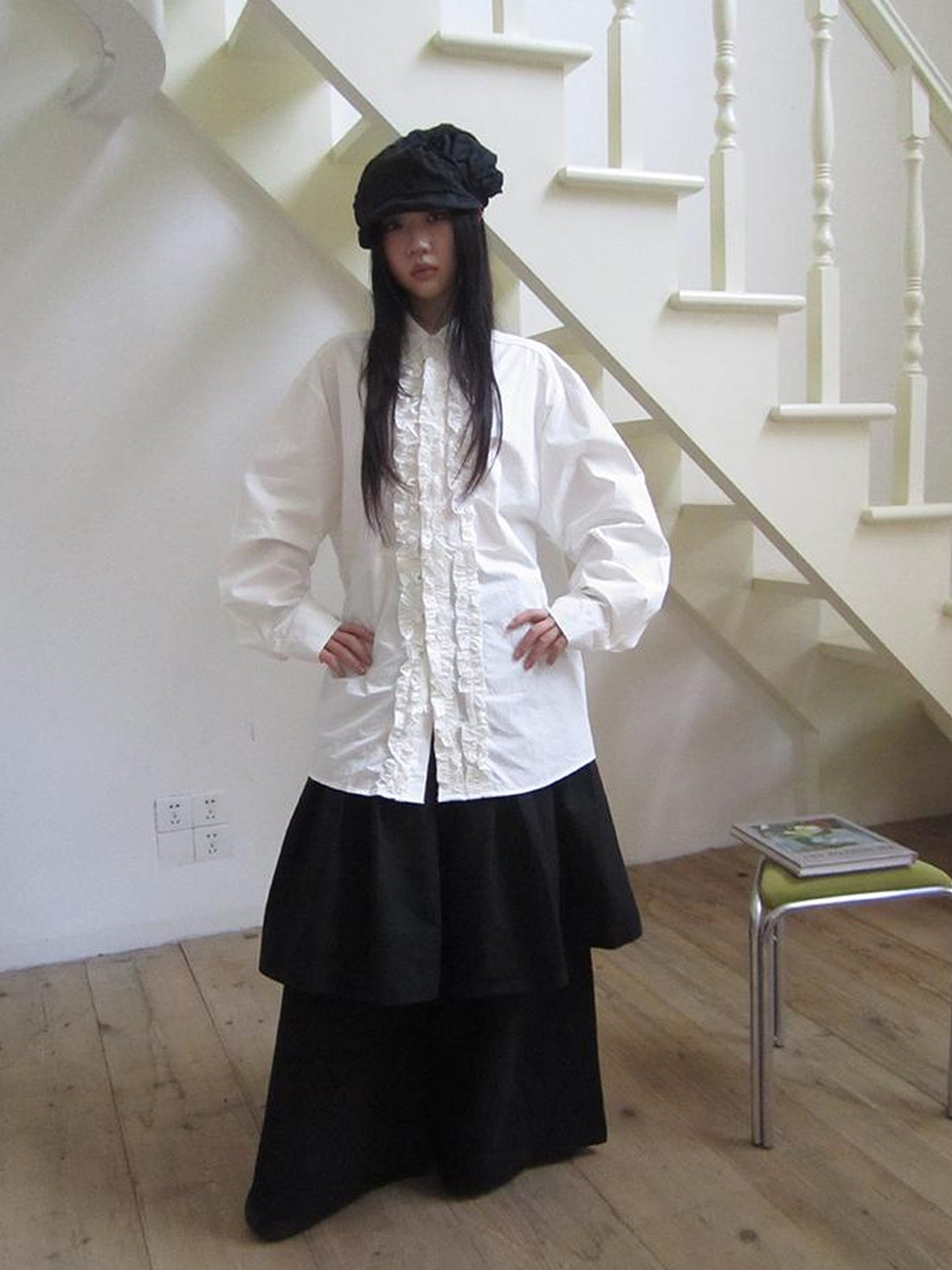 ang project Retro Two Tier Pleated Wide Leg Pant Skirt