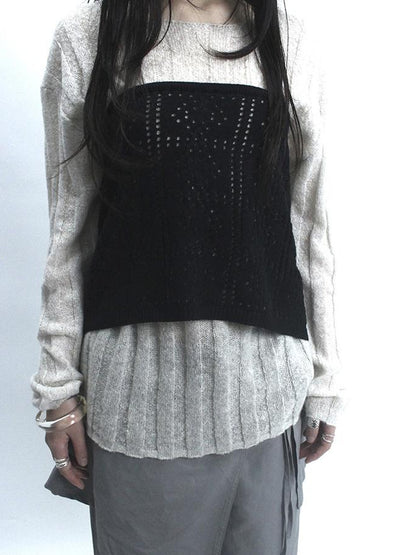 Updateang project Retro V-Neck Double Layer Knit Crossover Bodysuit With Lace Up